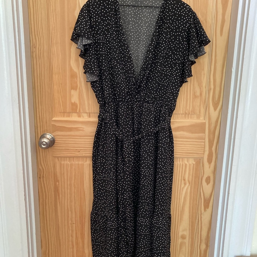 Ruffle Short Sleeve Midi Dress Polka Dot with pockets - Picture 8 of 15